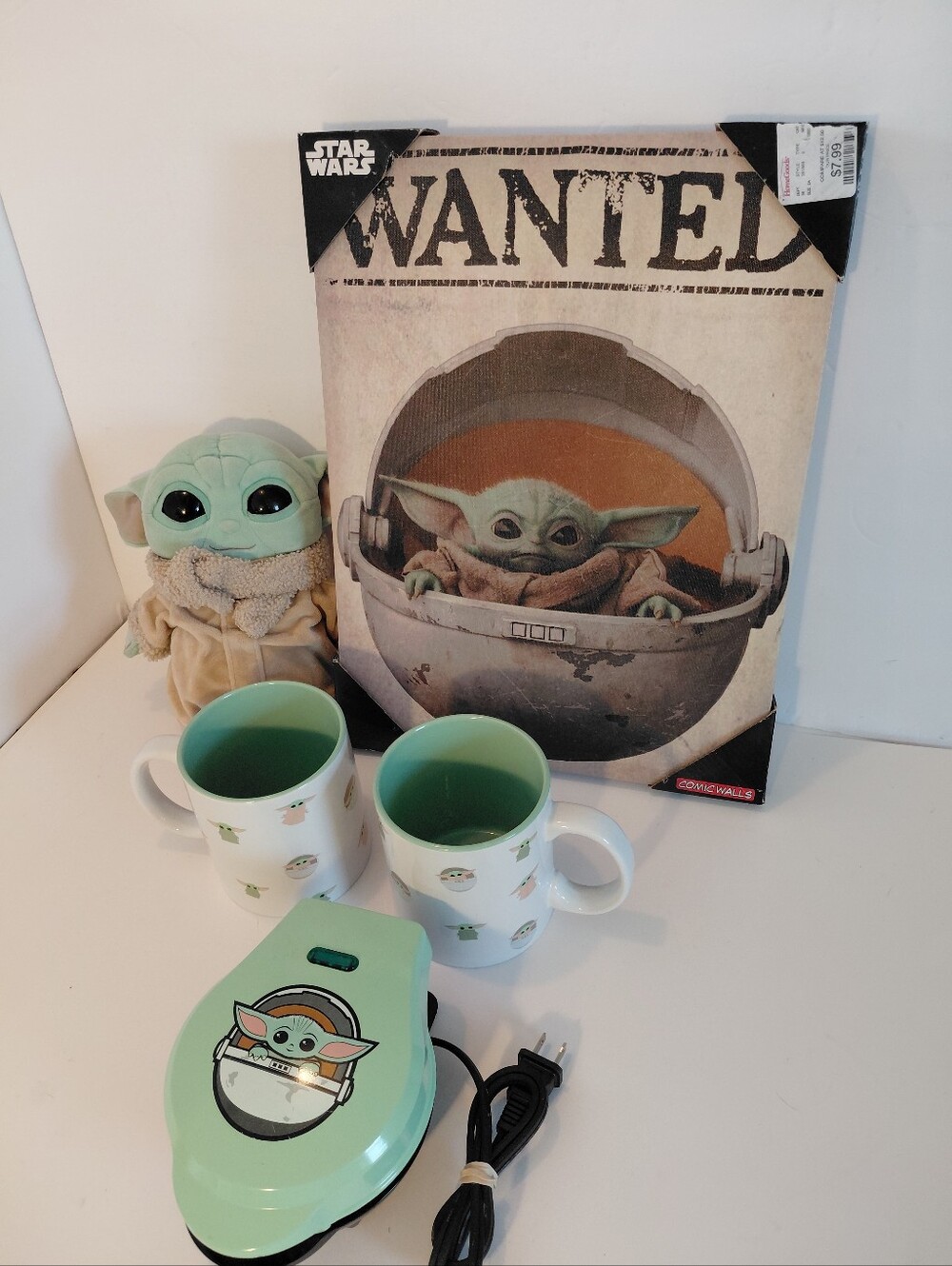 Baby Yoda, Grogu Collection.Plush Matching Mugs & Waffle Maker, 12"x16" Wall Art